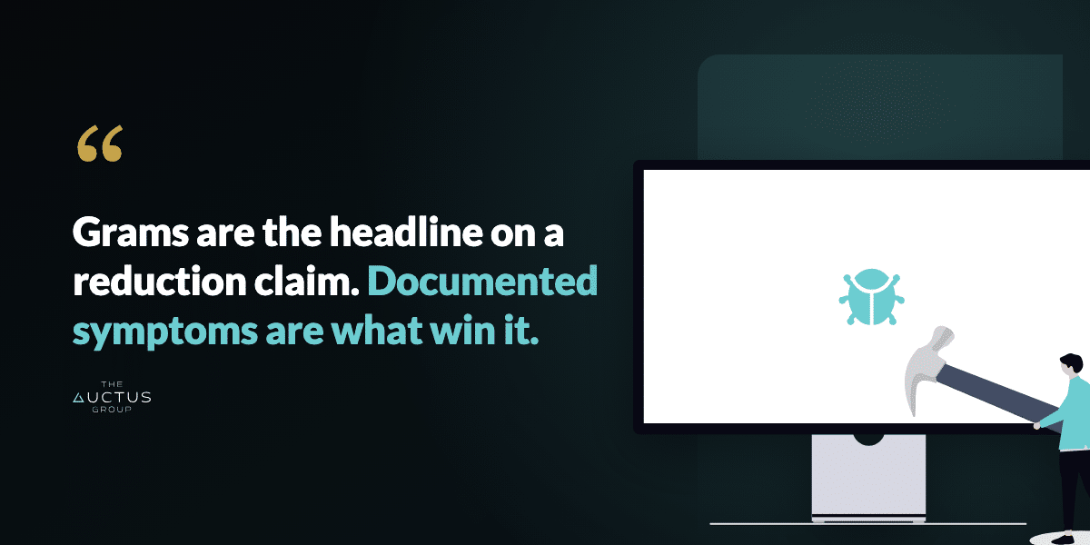 Quote: Grams are the headline on a reduction claim. Documented symptoms are what win it.